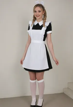 beautiful blonde 18 years old with ponytails woman, white bows, black dress, white apron, soviet school uniform, white high boots, high heels, blonde, small breasts, laughing, suxl, M3L0DYM4RK5, MELODY-MARKS, Sch0llg1rl, American, European, Scandic, Canadian, uniform, <lora:suxl:.8>, <lora:M3L0DYM4RK5 [vvugot1905cc735fbp19f1]:1.8>, <lora:melody-marks-xl:2>, <lora:Schoolgirl:.8>, style, of, ivanov, vano, soviet, cartoon, <lora:ivanov_vano_style_sdxl:.8>