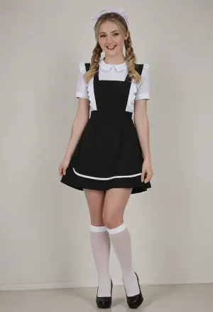 beautiful blonde 18 years old with ponytails woman, white bows, black dress, white apron, soviet school uniform, white high boots, high heels, blonde, small breasts, laughing, suxl, M3L0DYM4RK5, MELODY-MARKS, Sch0llg1rl, American, European, Scandic, Canadian, uniform, <lora:suxl:.8>, <lora:M3L0DYM4RK5 [vvugot1905cc735fbp19f1]:1.8>, <lora:melody-marks-xl:2>, <lora:Schoolgirl:.8>, style, of, ivanov, vano, soviet, cartoon, <lora:ivanov_vano_style_sdxl:.8>