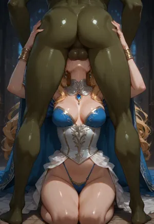 (semi-realistic:1.4), (skinny body:1.4), (medium breast:1.2), concept, art, realistic, dark, theme, low, light, NightScapes, Young adult elven queen, long voluminous curly blonde hair, soft cute facial features, gentle expression, blue and sapphire royal gown, elegant fitted bodice, layered flowing skirt, blue velvet cloak with silver embroidery, ornate silver crown with blue gemstones, delicate silver jewelry, graceful regal appearance, fantasy royalty aesthetic, realistic fantasy art.
`gentle tender gaze, soft warm expression, kind eyes, relaxed eyelids, subtle warm smile, serene and affectionate look`, <lora:Concept Art DarkSide Style LoRA_SeaArt Furry XL 1.0:1>, <lora:EnvyStarlightPrettyEyes01:2>, <lora:add-detail-xl:2>, <lora:NightScapes_XL14:2>, <lora:EnvyPastelAnimeXL01:1.4>, (blue t-string:1.2), woman is kneeling and looking up, a goblin is holding her by the face., (one-handed face grab), (facegrab), (deepthroat:1.3), blowjob, ass up, goblin, came in the mouth, semen coming out of the mouth, (testicles focus:1.3), (bottom view:1.4), view from between the legs goblin