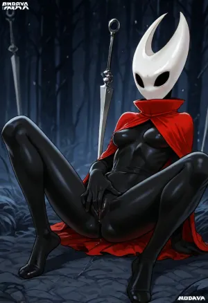 (Andava:1.6), (Hornet from Hollow Knight), solo, masturbating, fingering