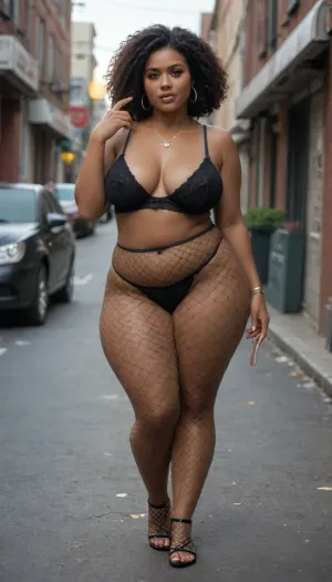 Fat, Figueroa street, Dark skin girl, Bbw, black ghetto hooker, prostitute fishnet, melanin, <lora:melanin-XL:.8>
