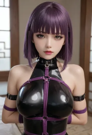 💗🔝👇🏻💄, Photorealistic, goth, (Chinese:1.8), (ash white skin:1.3), dark black eyes, (medium purple hair with bangs:1.8), (perfect grey eyeliner:1.5), (big purple lipstick), full lips, (fully clothed), (latex bdsm slave:1.4), huge full breasts, hourglass figure, nice hips, perky boobs, pokies, seductive smirk, (pornmodel pose:1.5), full body view, hard nipples, nipple ring piercings, (skin tight black lingerie:1.1), extra wide hips, upper body, narrow waist, (((cleopatra, makeup, eyeliner, mascara, lipstick, eyeshadow))), close up, UHD, 8k wallpaper, (maximum quality:1.5), (ultra high resolution:1.7), (masterpiece:1.2), (full body view), (realistic:1.7), DETAILED background, spectacular lighting, UHD 8K, (full body photograph:1.12), (huge dildo), (creamy deep deepthroat:1.12), (extreme oral sex:1.4), (huge massive white dick:1.4), (cum), (hands pulling hair hard), closeup, luisap, eyes, Latex, bl0j0, girl, blowjob, pov, penis, sterile_hospital_r00m, artoflips, uoclips, lips, lipstick, art, of, woman, sucking, a, cock, MA3K, <lora:WTS - WhatTheSuck - v1:2>, <lora:Latex_Hood_With_Pigtails_SDXL:1.8>