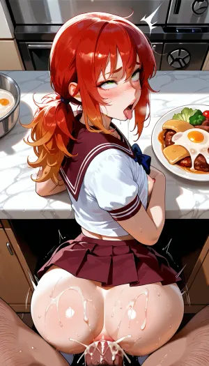 4k, score_9, score_8_up, score_7_up, masterpiece, best quality, ultra-detailed, photorealistic, highres, original, maximum details, high quality, high resolution, ultra high detailed character, highly detailed, Perfect face, perfect body, perfect eyes, perfect pupils, perfect fingers, realistic skin, view full body, .

Gracile female, petite girl, long red hair, green eyes, lots of freckles, flat breasts, exposed breasts, narrow butt, petite hips, sexy brown short-sleeved sailor schooluniform, brown pleated mini skirt, ((girl is shocked by how good it feels to get fucked in the ass by a huge cock, ahegao)), full-face blush, girl is a born anal slut, .

huge penis, giant male, fat male, heavily hairy male body, motion lines, cum everywhere, saliva, sweat, father teaches stepdaughter the joys of anal sex, huge cock rammed into her tight little asshole with full force, (anal deflowering, bleeding anus), on her back, kitchen, dining table, prepared breakfast, girl has tried to make breakfast, (various wild sex positions), .