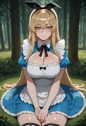 (Ratatatat74), (Alice from Alice in Wonderland), solo, looking at viewer, <lora:ratatatat74-000050:.8>