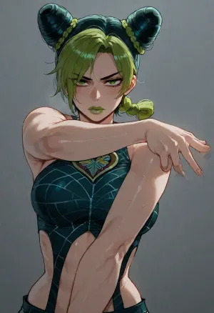 (Ratatatat74), (jolyne cujoh), solo, jojo pose, looking at viewer, <lora:ratatatat74-000050:.8>