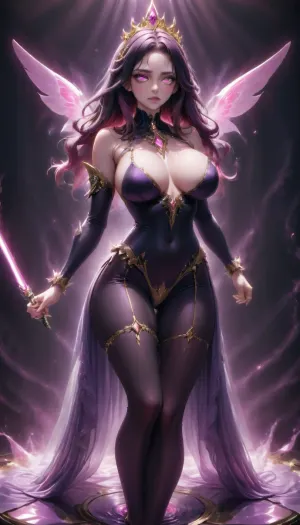 Score_10, A photorealistic, 18-year-old, full-body portrait of a tall, striking adult woman elegant Sith Lord. Preserve her natural appearance and proportions. She has a long, softly sculpted oval face with a gently tapered jaw, narrow rounded chin, and a smooth forehead. Her eyebrows are thin, sexy shaped and softly arched. Her large almond-shaped eyes are naturally light green-hazel with a darker outer rim, framed by long, dense eyelashes. As a Sith, transform her irises into luminous amber-gold with subtle fiery orange undertones while maintaining their original shape. She has a slender, straight nose with a softly rounded, tip. Her lips are normal and sexual, with a Cupid’s bow, and soft natural pink coloring. Her complexion is warm and dark sun-kissed with realistic darkly tanned skin, Neon Pink hair is long and curly, majority is swept back dramatically.
She has a slender neck, gently sloping shoulders and a tall, distinctly curvaceous hourglass figure. Her bust is, her rib cage and midsection narrow, and her waist defined with thin hips. Her arms are long and lean with soft natural definition, hands are slender with medium fingers. full shapely thighs and long, proportionate legs. Keep her anatomy realistic, feminine and naturally balanced. sexy lingerie battled hardened Sith Lord rather than a bulky armored soldier. Her fitted Sith ensemble is predominantly anodized pink and metallic black, following the contours of her tall hourglass figure, with elegant, subtle armor panels and polished metallic-pink detailing. flowing black Sith cloak that moves dramatically behind her. Her posture is upright and commanding, shoulders back, chin slightly raised, conveying controlled confidence and quiet danger.
In one hand she holds a spectacular custom pink lightsaber. The blade is brilliant hot-magenta pink, vivid pink atmospheric glow illuminating her face, hand and surrounding surfaces. Its hilt is luxurious polished black onyx, with pink diamond, slender and elegant, dark inset grip sections, intricate mechanical detailing and an ornate sculpted emitter. Give her a calm, sexual expression rather than exaggerated anger. Her bright neon pink eyes, elegant appearance and composed demeanor should contrast with the threatening energy of the weapon. Use cinematic dramatic lighting, realistic skin, hair and fabric detail, subtle atmospheric haze, strong pink reflections from the lightsaber, deep shadows, and mirrored highlights. Full body, head-to-toe composition, realistic proportions, high-end cinematic, pink perfect eyes, huge breasts, Bl4ckF1r3, woman, blackhair, outfit, bodysuit, <lora:Blackfire:.8>, sapphire, (jewel, princess)