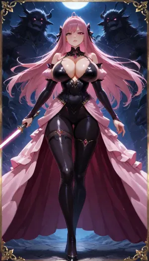Score_10, A photorealistic, full-body portrait of a tall, striking adult woman elegant Sith Lord. Preserve her natural appearance and proportions. She has a long, softly sculpted oval face with a gently tapered jaw, narrow rounded chin, and a smooth forehead. Her eyebrows are thin, sexy shaped and softly arched. Her large almond-shaped eyes are naturally light green-hazel with a darker outer rim, framed by long, dense eyelashes. As a Sith, transform her irises into luminous amber-gold with subtle fiery orange undertones while maintaining their original shape. She has a slender, straight nose with a softly rounded, tip. Her lips are normal and sexual, with a Cupid’s bow, and soft natural pink coloring. Her complexion is warm and dark sun-kissed with realistic darkly tanned skin, Neon Pink hair is long and curly, majority is swept back dramatically.
She has a slender neck, gently sloping shoulders and a tall, distinctly curvaceous hourglass figure. Her bust is, her rib cage and midsection narrow, and her waist defined with thin hips. Her arms are long and lean with soft natural definition, hands are slender with medium fingers. full shapely thighs and long, proportionate legs. Keep her anatomy realistic, feminine and naturally balanced. sexy lingerie battled hardened Sith Lord rather than a bulky armored soldier. Her fitted Sith ensemble is predominantly anodized pink and metallic black, following the contours of her tall hourglass figure, with elegant, subtle armor panels and polished metallic-pink detailing. flowing black Sith cloak that moves dramatically behind her. Her posture is upright and commanding, shoulders back, chin slightly raised, conveying controlled confidence and quiet danger.
In one hand she holds a spectacular custom pink lightsaber. The blade is brilliant hot-magenta pink, vivid pink atmospheric glow illuminating her face, hand and surrounding surfaces. Its hilt is luxurious polished black onyx, with pink diamond, slender and elegant, dark inset grip sections, intricate mechanical detailing and an ornate sculpted emitter. Give her a calm, sexual expression rather than exaggerated anger. Her bright neon pink eyes, elegant appearance and composed demeanor should contrast with the threatening energy of the weapon. Use cinematic dramatic lighting, realistic skin, hair and fabric detail, subtle atmospheric haze, strong pink reflections from the lightsaber, deep shadows, and mirrored highlights. Full body, head-to-toe composition, realistic proportions, high-end cinematic, pink perfect eyes, huge breasts, <lora:princess_xl_v2:.8>, dress, <lora:xl_princess_dress-2.0:.8>, Bl4ckF1r3, woman, blackhair, outfit, bodysuit, <lora:Blackfire:.8>, sapphire, (jewel, princess), short, hair, ahoge, blue, eyes, medium, breasts, ornament, ribbon, <lora:eea6761f-fe03-461b-b012-c132ffe0dbe4.TA_trained:.8>, Z4r4, Th3, Pr1nc3ss, M4g1c14n, princess, weapon, attack, pose, monster, <lora:Zara_The_Princess_Magician:.8>
