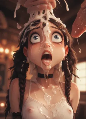 (((Style, vector art, 2d cel shaded, thick outline, jack cayless, personalami))), 1girl, petite, solo, very long pigtails, (detail Hermione Granger face), realistic cum, (cum on clothes), cum on, (Cum flows:1.5), (cum on body), cum on hair, (cum on face), bukkake, ((Clothes and body covered with semen)), (mouth wide open:1.4), (mouth filled with cum:1.5), beautiful face, (cum on hair:1.3), young adult woman, (detail thick white cum on hair), (detail thick white cum on face), (huge dick), (creamy deep deepthroat:1.1), (extreme oral sex:1.4), (huge massive white dick:1.4), (cum), (hands holding hair), close up, detailed and infocus face, extreme details, (volumetric lighting), (maximum quality:1.5), (high resolution:1.5), (maximum detailed:1.5), cum explosion from mouth, cum explosion from nose, wide eyes, throat bulge, puffy cheeks, thick cum, holding her head with both hands, photorealistic, anatomically right, man holding the back her head, sad, sad crying, tongue out, brutal face fuck, Blowjob, hard nipples, (five Black skin hyper large muscular men), (5 very large and hyper thick black cocks), (monster black cock:1.6), sweaty, steamy, detailed face, embarrassed expression, shy, blushing, looking at viewer, almost naked, hourglass waistline, perfect anatomic body, ass up, anal spitroast, gagging on cock, random pose, random view angle, ((hogtied, bound for sex, tied up)), (((hyper gigantic large black cock in mouth:1.3))), cum drips from nose, cum drips from mouth, (pulled nipples:1.2), nipple clamps, spitroast, hair grab, holding head, deepthroat, (((hyper large cock in mouth:1.3))), oral cream pie, screaming, shocked, tearful, deep anal penetration, (pigtails:1.3), cum explosion, post orgasm, last orgasm, shot from below, Uber realistic, 8k, ultra detailed, masterpiece, arched back, detailxl, 35mm photograph, film, professional, 4k, 5 boys, hdr, photographic, ultra realistic, ultra high details, back light, (front view), (dynamic pose), best quality, incredible body, anal sex, with large muscular black men, gargantuan black cocks, anal sex expansion, ravenous hyper sex, large hyper muscular black men, interracial gangbang, (interracial sex), swollen black veiny cocks, (double anal penetration), hardcore double penetration, proper physics, big black cocks, muscular black interracial gangbang, (forceful penetrations), extremely graphic, shocked expression, beautiful hands, massive cum in ass detailed background, dynamic angle, volumetric lighting, highly detailed, golden hour lighting, dramatic shadows, rich details, nature-inspired color palette, (eyes wide open in horror:1.24), (wide mouth spreader:1.5), (pleading expression:1.18), (terrified:1.12), (crying:1.2), (fear and panic:1.18), UHD 8K, (full bod small perky breasts, elbow gloves, choker, thighsocks, hairclip, legs spread, piercings, side-tie thong aside, chubby, soft bodied girl, showing pussy, eating a burger, arched back, ass stuck out)