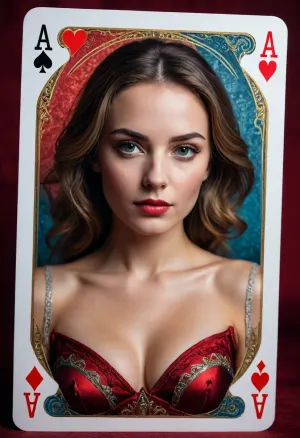 A woman in the style of a playing card