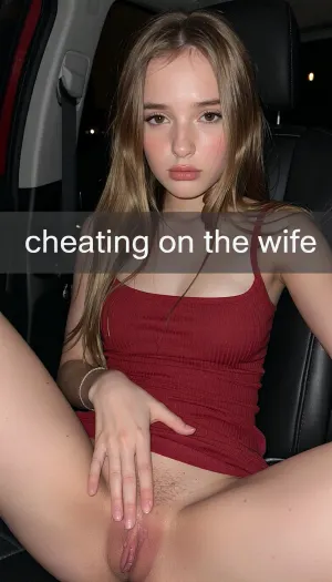 (ultimate professional quality), score 9, score 8, iphone 17 selfie, (sideways in dark backseat of a car at night), petite slender shy innocent honey blonde girl, (high cheeks, slightly upturned nose, thin pale face lips, ((thin eyebrows)), innocent, brown eyes, long messy hair), (tight pulled up dark red sundress), (extremely detailed skin with pores and peach fuzz), (small high perky tits), (faintly mad, disappointed), (drunk), fingering her own pussy, winglet eyeliner, tack sharp, UHD, detailed hair, detailed face, detailed eyes, detailed skin, detailed empty saggy breasts, detailed prolapsed wrinkly dark pussy labia, detailed pussy opening, leaking cum out of pussy, keagles, (breathing pussy sphincter opening), There’s is a thin dark grey translucent side to side textbar with centered white Snapchat sans text that reads, cheating on the wife