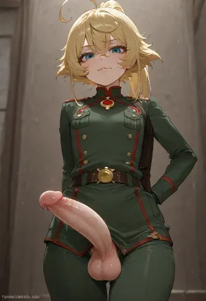 Tanya Degurechaff. NSFW, Solo. Futanari_penis, Not_erection.Hanging penis