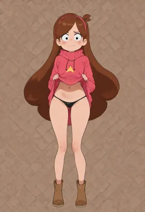 Mabel Pines from Gravity Falls, one girl. nsfw, very skinny. 2d cartoon style, flat colors, western animation, thick outlines, official art style