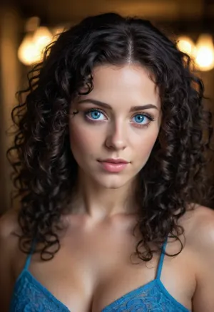 masterpiece, cute face, big breasts, (bright lighting:1.2), beautiful detailed blue eyes, long black curly hair, extremely detailed face, perfect lighting, best quality, ((mature female))