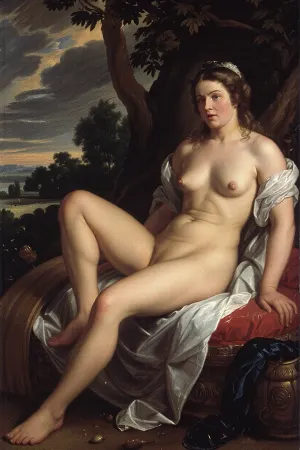 Peter Paul Rubens art style, 1605, a painting by the artist Peter Paul Rubens, depicting a reclining naked godess.