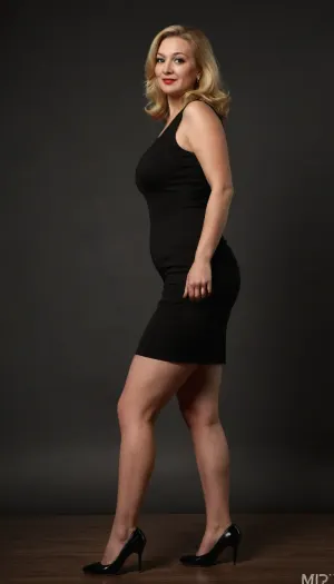 (((1girl))), realistic picture of a woman, 35 years-old curvy busty blonde woman, ordinary_woman, ((flirting)), (short curvy mature legs, curvy full calves), ((black 1960s-style mid-heel pumps)), ((whole body is visible, full-body in the frame)), <lora:ordinary_woman_XL-000007:.9>, <lora:sagging-000015:.5>