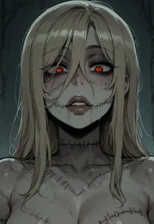(ratatatat74), (zombie girl, thick lips, cute, stitches, rotting), solo, <lora:ratatatat74-000050:2>