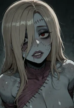 (ratatatat74), (zombie girl, thick lips, cute, stitches, rotting, missing limbs), solo, <lora:ratatatat74-000050:2>