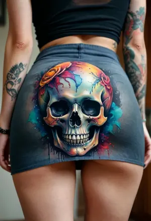 (smooth rendering and vibrant colors:.1), draw a watercolor skull tattoo on a butt cheek, skirt, /KlTTY-ART/, <lora:COMFYUI_mimic_landscape_-_XL_SDXL v2.0:.1>