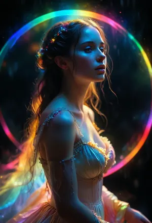 [KTA], (Dark Fantasy Artwork), luminous shadow, a circular glowing rainbow featuring the image of a belle female faceless goddess, /KlTTY-ART/, <lora:COMFYUI_mimic_landscape_-_XL_SDXL v2.0:.5>, <lora:MJ52:.5>