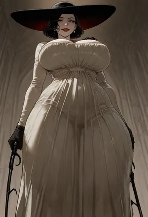 (ratatatat74), (Alcina Dimitrescu), solo, low bottom view, <lora:ratatatat74-000050:2>