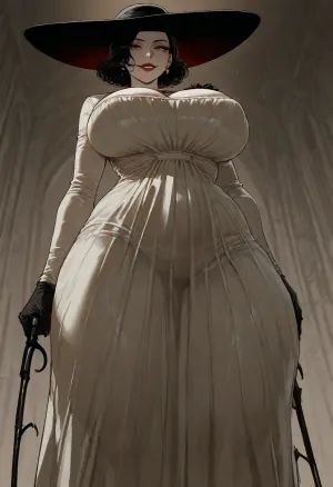 (ratatatat74), (Alcina Dimitrescu), solo, low bottom view, <lora:ratatatat74-000050:2>