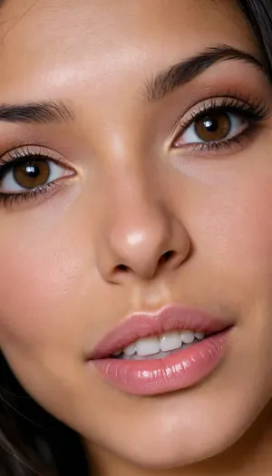 21 YEAR OLD ECUADOR BIMBO SLUT, IN FRONT OF VIEWER, VERY EXTREMELY EXTREMELY CLOSE UP, FACE & BREASTS DIRECTLY IN VIEWERS FACE, FACE TO FACE, DIRECTLY IN FRONT OF VIEWER, LARGE BIG BOOBS, VERY CLOSE UP, BENDING FORWARD, FAIR FACE, VERY DARK SKIN, GOOD LIGHTING, LONG NATURAL BLACK HAIR, BIG BROWN EYES, BIG BIMBO LIPS, SMILING, SLUT, PERFECT FACE