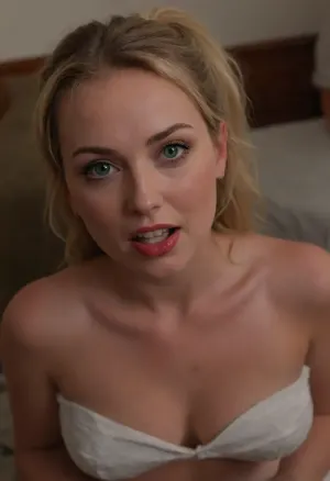 (close up in-your-face pov shot from above), (focus on lust:1.8), (foreplay), (she leans close and whispers, "I want you to fuck my cunt right now"), Andava, Andavaverse, DARCY REDD, A busty mature woman with fair skin and a heart-shaped face is kneeling casually on the floor at a college sorority party with a couch behind her looking up at you with her mouth open and ready., (strapless), (braless), big hips, ((POV male hand holding her head)), ((POV male hand pulling her head toward me)), She has green eyes, short slightly messy chestnut blonde hair, swept to the side with a small ponytail tied at the top of her head, cute face. She wears large blue square glasses and has expressive green eyes, a small pointed chin, and a soft, nervous smile.perfect anatomy, best quality, 8k, insane details, intricate details, hyperdetailed, hyper quality, ultra detailed, professional, HDR, ray tracing reflection, cinematic lighting, highlydetailedbody, realisticface, highlydetailedhair, perfectfingers, insanelydetailed, 8K.highdetailedskin, highresolution, (j_cartoon:1.5), Drawing, Breckie Hill, (with, blushing, cheeks:1), open mouth