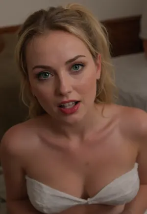 (close up in-your-face pov shot from above), (focus on lust:1.8), (foreplay), (she leans close and whispers, "I want you to fuck my cunt right now"), Andava, Andavaverse, DARCY REDD, A busty mature woman with fair skin and a heart-shaped face is kneeling casually on the floor at a college sorority party with a couch behind her looking up at you with her mouth open and ready., (strapless), (braless), big hips, ((POV male hand holding her head)), ((POV male hand pulling her head toward me)), She has green eyes, short slightly messy chestnut blonde hair, swept to the side with a small ponytail tied at the top of her head, cute face. She wears large blue square glasses and has expressive green eyes, a small pointed chin, and a soft, nervous smile.perfect anatomy, best quality, 8k, insane details, intricate details, hyperdetailed, hyper quality, ultra detailed, professional, HDR, ray tracing reflection, cinematic lighting, highlydetailedbody, realisticface, highlydetailedhair, perfectfingers, insanelydetailed, 8K.highdetailedskin, highresolution, (j_cartoon:1.5), Drawing, Breckie Hill, (with, blushing, cheeks:1), open mouth