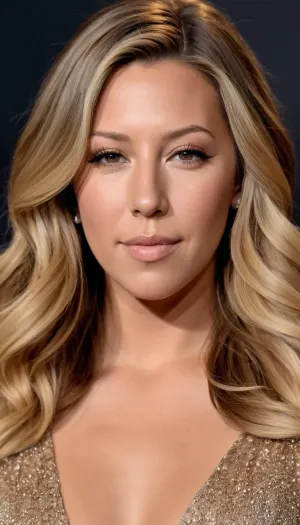Create a upper-body-portrait of Colbie Caillat at the age of 18. She has light ash-brown to caramel-brown, honey-blonde, ash-blonde, and champagne-blonde hair with light-blonde highlights and ombré tones—featuring soft color transitions from light brown to blonde, brunette, and light caramel.