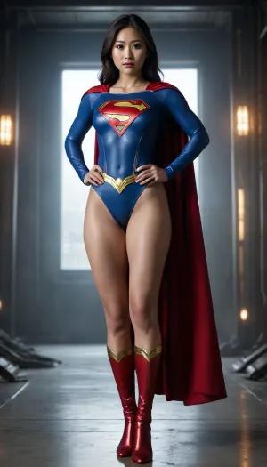Asian Supergirl, she is naked full body shot.
