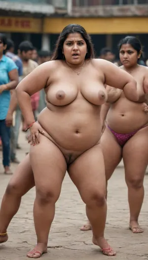 Indian hot chubby girl and shaved pussy, in public fighting with other girl no clothes