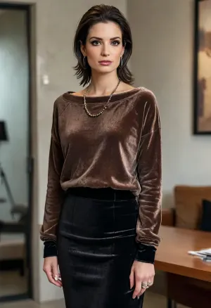 (masterpiece, best quality:1.2), 1 french 30yo woman, attractive busty lawyer, (she wears a dark silver-brown colored baggy long velvet boat neck sweater, long black skirt:1.4), accompanies a client in court, short slicked-back raven black hair, (modern styled with jewelry, earrings, bangles, necklaces:1.4), bright blue eyes, photorealism, <lora:style_lora_realis:.5>, <lora:slicked-back_hair-000006:.5>