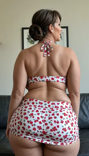 45 year old mom, (M.I.L.F), is at a casting couch trying out for a new porn movie., ((She is wearing a swim-skirt)), . She is standing up straight looking forward., ((45 years old)), ((45 year old mom)), ((fat thighs)), ((hyper massive tear drop boobs)), ((extremely detailed 45 year old mom)), ((extremely detailed)), ((extremely real)), ((4k quality)), ((curvy body)), ((extremely detailed face)), ((back view)), ((swim-skirt)), face_refiner, <lora:Saggo_XL:2>, <lora:SDXLHighDetail_v6-000005:2>, <lora:SDXL_DatAss_v1:.3>, <lora:Adjust_SDXL_v3.0:2>, <lora:Skirt Length - SDXL_alpha1.0_rank4_noxattn_last:2>