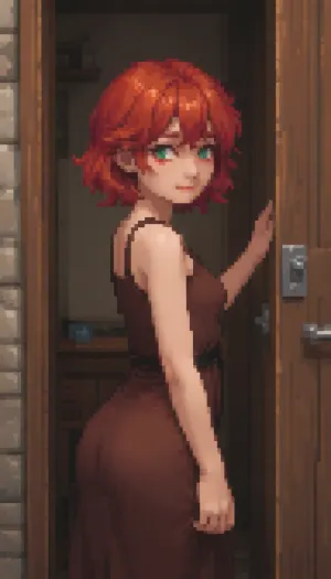 (Pixel art:1.5), stylized as a tired, twenty‑year‑old girl, Shoulder‑length hair red hair, green eyes, a round butt, small breasts, (A long dress), (a brown dress), (a medieval dress), smiling, A sweet face, in a tavern.


A room, an open door, a wooden bed.

Retro‑style pixel aesthetic, soft halftone shades, bright colours — sprite style inspired by 16‑bit graphics, pixel art., Pixel, Art, PixArFK, <lora:pk_trainer_xl_v1:1>, <lora:pixel-art-xl-v1.1:1.3>, <lora:PixelArtRedmond-Lite64:1>