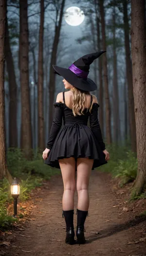 Jack cayless art style, young cute girl seen from behind, view from behind, face unseen, only behind of her back, open legs, twin braids, virgin asshole, focus on Tiny butt, vaginal creampie, girl riding viewer, wearing a witch cosplay, witch hat, at haunted forrest, night, full moon, witch spell, laughing, girl, cute, chibi, witch, spell, <lora:Halloween_Series_Cute_Witch:.8>