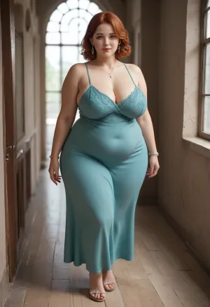 ssbbw heavey body, heavy big belly, mature red head, sexy natural saggy pear shaped breasts, very tiny waist, pawg, full body image