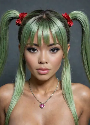Ultra-detailed, full focused picture, perfect hands, high detail of the face, girl, filipina, (asian face:1.9), (very skinny), bimbo slut, (hairstyle with five pigtails and straight bangs, shiny light green hair:1.6), (very big plump lips), purple colour eyes, beautiful eyes, artificial eyelashes, rounded big breasts, (flat cheasted:1.4), (bimbo makeup, intense saturated glossy lipstick:1.5), show nude tits, stockings, heels, in a bedroom lying on her back, She pushes until her pussy even starts to prolapse! Her pussy even opens up on its own from the pressure! She grunting as she tries to push so hard. She sticks her fingers in her ass to stretching it wide open to show her beautiful anal flower and hold it there for you to stare at! It looks like a red rose coming out of her ass!, seductive, at night, sweet tiny butt, jewellery, bracelets, necklaces, nipple ringsnipple, huge nipple ringsnipple rings, pussy view, slit pussy, full, body