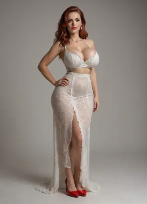 sexy tall slim thick, mature red head, huge fake round breasts, very tiny waist, pawg, wearing sexy red high heels, full body image