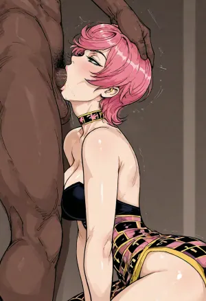 (Baalbuddy), (Trish Una), kneeling, deepthroat, (throat bulge), bbc, side view