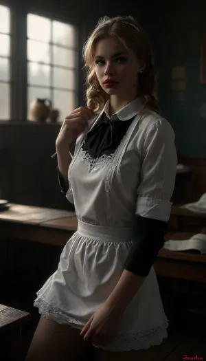 tall slim blonde slut, short black mini dress, deep cleavage, (huge silicone breasts:1.3), red lips, high heels, slutty pose, bmbplora, <lora:bimboxl_02:1>, amazing photo quality, ultra realistic details, ultra high detailed characters, (masterpiece), (extreme realism), detailed face, detailed eyes, detailed hands, intricate details, creating dramatic chiaroscuro effects, perfect background, explicit content, NSFW, cinematic lighting, 8K, high detail, perfect anatomy, side view, (dutch angle), detailed faces, masterpiece faces, (detailed eyes), (masterpiece eyes), intricate detail, (photorealistic textures:1.2), (sharp focus:1.2), (refined textures:1.2), (natural shadows:1.2), (SuperQuality:1), (SuperQuality:1.2), <lora:bombshell_v2:1.5>, <lora:dark:.8>, reiq meets markgavatino and melkor mancin artstyle, amazing photo quality, ultra realistic details, ultra high detailed characters, (masterpiece), (photo realistic), (hyper realistic), (high resolution), (maximum detail), score_9, score_8_up, score_7_up, highest quality, ultra-high resolution, photorealism, high quality, ultra-realism, 8k, HDR, ultra high detailed, indoors, evening, papers, cluttered desk, director's office, very beautiful russian girl aged 20–25 has shoulder-length chestnut hair and gray-green eyes, lustful face, eye contact, aroused, desire, a blush, hard breathing, sensual lips, perfect body, firm round medium breasts, detailed skin, one mole on the right breast, small pendant around the neck, a white shirt, detailed black lace bra, black loose skirt, black high heels, black panties, reiq meets markgavatino and melkor mancin artstyle, amazing photo quality, ultra realistic details, ultra high detailed characters, (masterpiece), (photo realistic), (hyper realistic), (high resolution), (maximum detail), score_9, score_8_up, score_7_up, highest quality, ultra-high resolution, photorealism, high quality, ultra-realism, 8k, HDR, ultra high detailed, one girl, full body view, innocent young face, high heels, very gym fit, perfect fit body, about 18 years old blonde with ponytails, (white bows:1.4), black dress, (white apron:1.7), (soviet school uniform:1.9), black high heels, warm lightning, (classroom:1.9), ((sitting in a school chair)), (sits with legs crossed, leg on leg:1.1), (legs crossed at the hips, thigh on thigh), ((small round perfect tits)), perfect skin, sexy expression, lingerie outlines, (the garter belt's clips and the tops of the stockings are completely hidden under the skirt), (covered:1.9), (visible outlines:1.7), subtle, layered, thighs focus, creating dramatic chiaroscuro effects, perfect background, cinematic lighting, 8K, high detail, perfect anatomy, detailed faces, masterpiece faces, (detailed eyes), (masterpiece eyes), intricate detail, (photorealistic textures:1.2), (sharp focus:1.2), (refined textures:1.2), (natural shadows:1.2), (SuperQuality:1), (SuperQuality:1.2), <lora:MJ52:1.4>