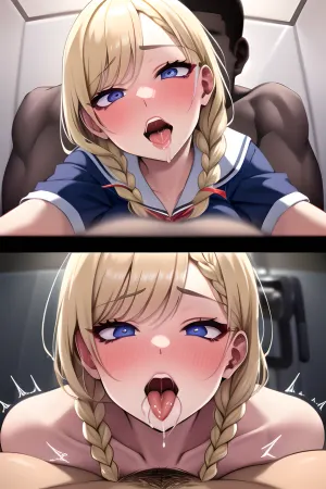 woman, 1 boys, Straddling a man, ahegao, no panties, (masterpiece), (Perfect illumination), (detailed face), (womb zoom), <lora:xRayHentai25_xRayHentai25:.4>, large penis stretching pussy, symmetrical, (braids, (flat), blond hair), dark blue eye, arched, looking up, Cum, creampie, cumshot, internal cumshot, vaginal creampie, missionary, orgasm, sticking tongue, drooling, blushing, fainting, rolling eyes, school, bathroom, nude