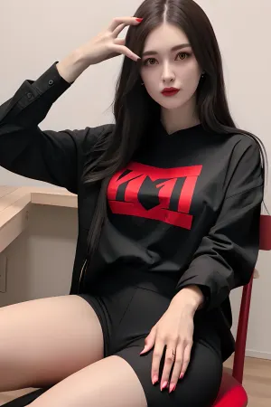 A young adult girl sat on the chair, scrolling through her phone, looking for something to watch on porn. She was shirtless and wearing oversized pants that revealed her toned abs and long legs. Her BFF knocked at the door with a