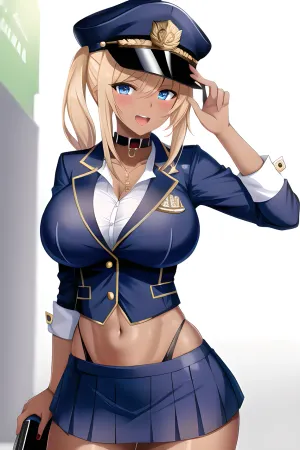 1girl, solo, dark skinned, blond hair, spikey hair, hair, big breast, delinquent, gal, gyaru, choker, open clothing, (school uniform and cap), panties, midriff, abs, street