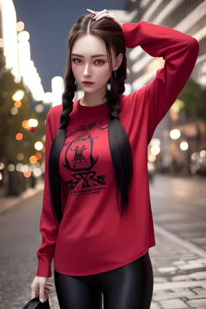 一个年轻的成年女孩在街上哭泣,她超大小的衬衫和紧身的瑜伽裤揭示了她的曲线. 她不禁想着 照片里那个黑发和红短裤的男人 是真实的 还是只是人工智能生成的图像