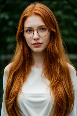 プロのフォトグラファーは、20歳のかわいい背の高いジンジャーガールの完璧なショットをフレックル、メガネ、赤毛でキャプチャするのに長い間かかりました。 テキストの8k超現実的な肖像画を使用しました