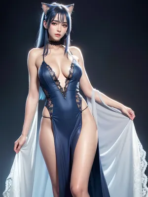 Сгенерированная фотография является ошеломляющим и реалистичным изображением красивой молодой девушки с ультра подробными глазами и кошачьими ушами на голове. Фотография выводится в полную высоту, с мягким золотым светом, падающим на фоне. Фото имеет профессиональное освещение, открыто