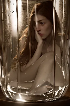 masterpiece, woman, grainy, real, official art, (masterpiece, fine detail, highres, 8k wallpaper), full-body shot, facing camera, a winged fairy kneeling inside a glass jar, (woman in a glass jar:1.6), fae, (fairy-wings on her back), (tinkerbell wings:.8), torn tinkerbell dress with exposed tits, tears, crying, tearstained cheeks, fear, terrified, 18 years old, perky breasts, skinny, freckles, cute tall tall tall, pathetic, victim, (pointed elf ears:1), dirty skin, scuffed skin, bruised skin, full-body freckles, barefoot, <lora:add_detail:.1>, <lora:sam_yang_offset_right_filesize:.2>, <lora:sxz-niji-v2:.2>