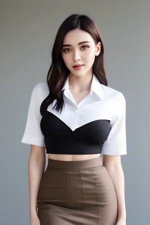 woman, 20 years old, Latin American, medium-sized eyes, square jaw, oval head, angular face, perfect makeup, lush hairstyle in the style of the 80s, high detail, complex details, large breasts, large areoles, nipples, <lora:murkysCumOnTongue_1:.8>, <lora:downblouseForBoobs_v1:.8>, serafuku, double-breasted, cropped, zydG, <lora:zyd232_ChineseGirl_v4_2:.5>, mahalaiuniform, white, shirt, sleeves, black, pencil, skirt, pleated, <lora:mahalaiuniform-000001:.5>