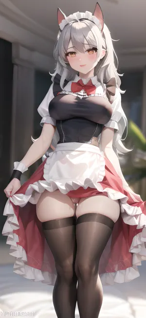 A jovem menina da besta adulta, vestida com um péticoat transparente e avental, dobrada com sua saia subiu para revelar sua buceta e tanga frisamente. Ela estava pintando uma obra-prima de uma foto com a ajuda de sua empregada