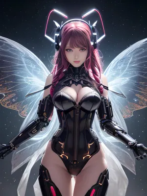 The AI generated a high-resolution, ultra-detailed, and extremely detailed 8k cg wallpaper with random expressions and complex details. The mecha musume is depicted as a masterful work of art with intricate mechanical parts, laser beams,